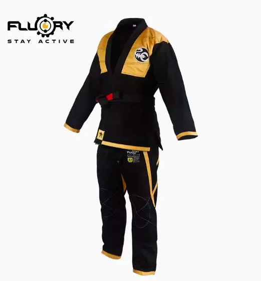 FLUORY BJJF01 JIU JITSU GI Size XS-XL BLACK YELLOW UNISEX