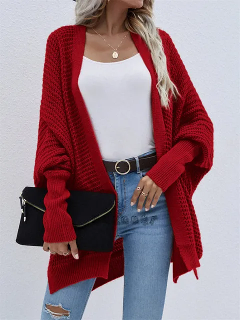 Flytonn-Fall Outfits Women Outwear Streetwear -hoco dresses homecoming dresses  women dress to impress -women  high street ins style -women's outerwear women's coat Women Casual Loose Fit Bat-wing Sleeve Knitted Sweaters Cardigan