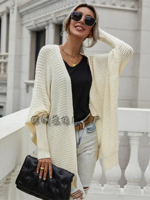 Flytonn-Fall Outfits Women Outwear Streetwear -hoco dresses homecoming dresses  women dress to impress -women  high street ins style -women's outerwear women's coat Women Casual Loose Fit Bat-wing Sleeve Knitted Sweaters Cardigan