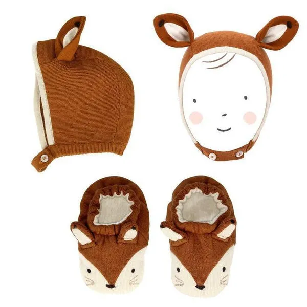 Fox Baby Bonnet and Booties Set