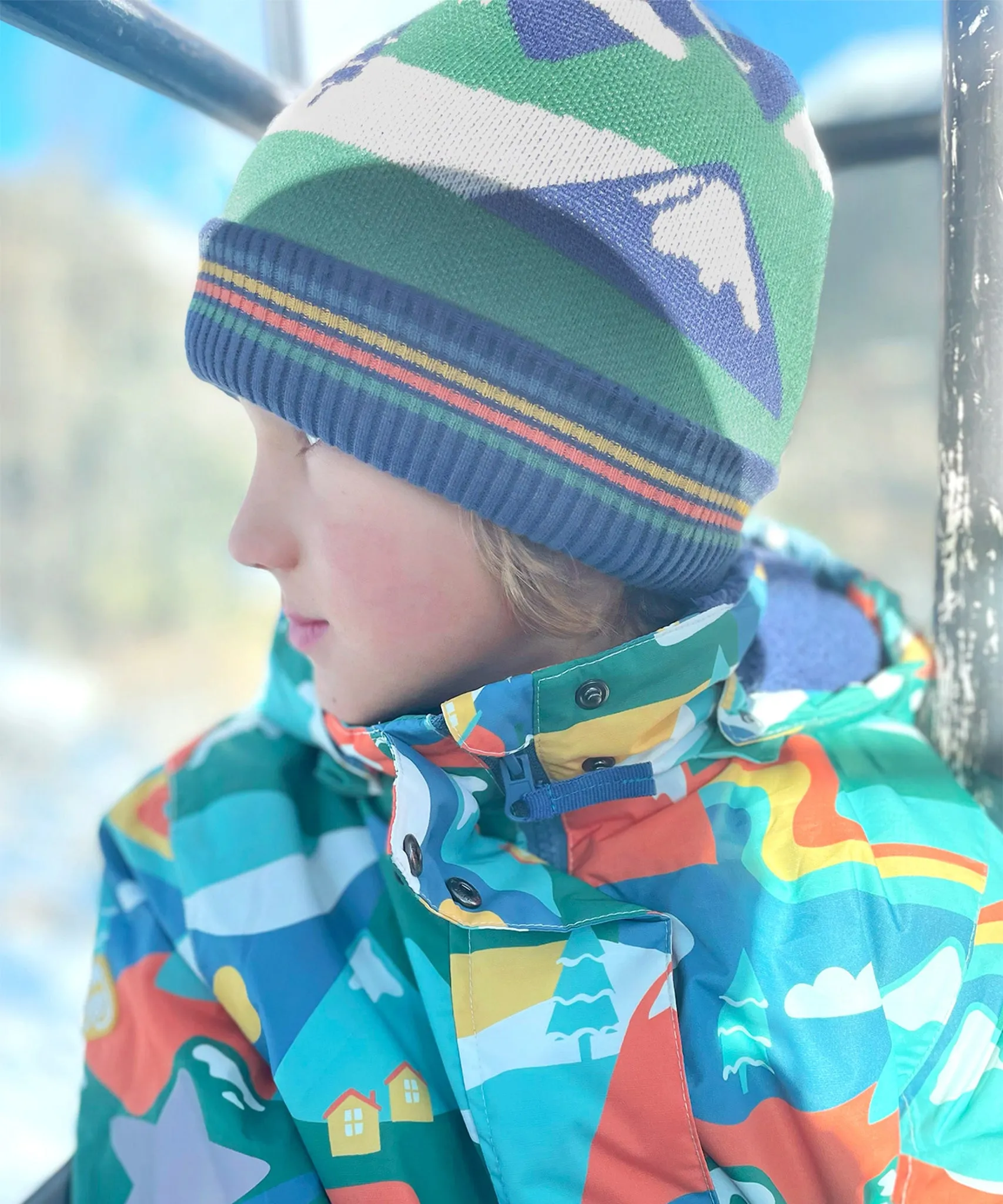 Frugi Voyager Reversible Hat - Navy Blue/Mountains