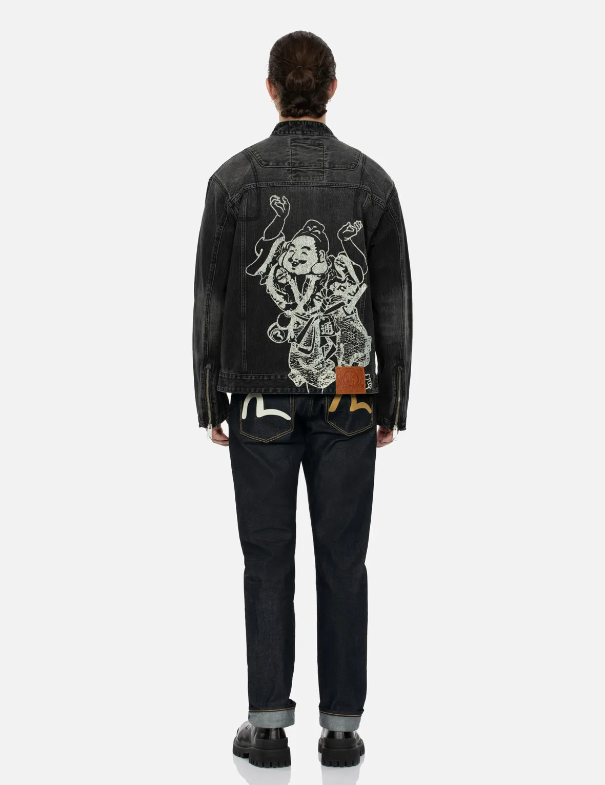 Godhead Print Relax Fit Biker Denim Jacket