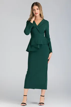 Green Collared Peplum Maxi Dress