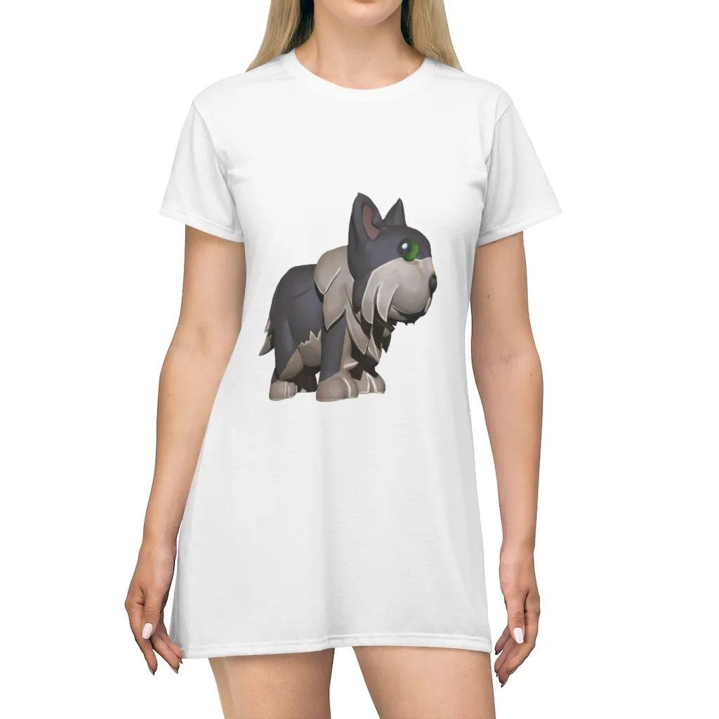 Grey Dog All Over Print T-Shirt Dress