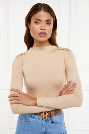 Holland Cooper Harper Long Sleeve Bodysuit in Light Camel