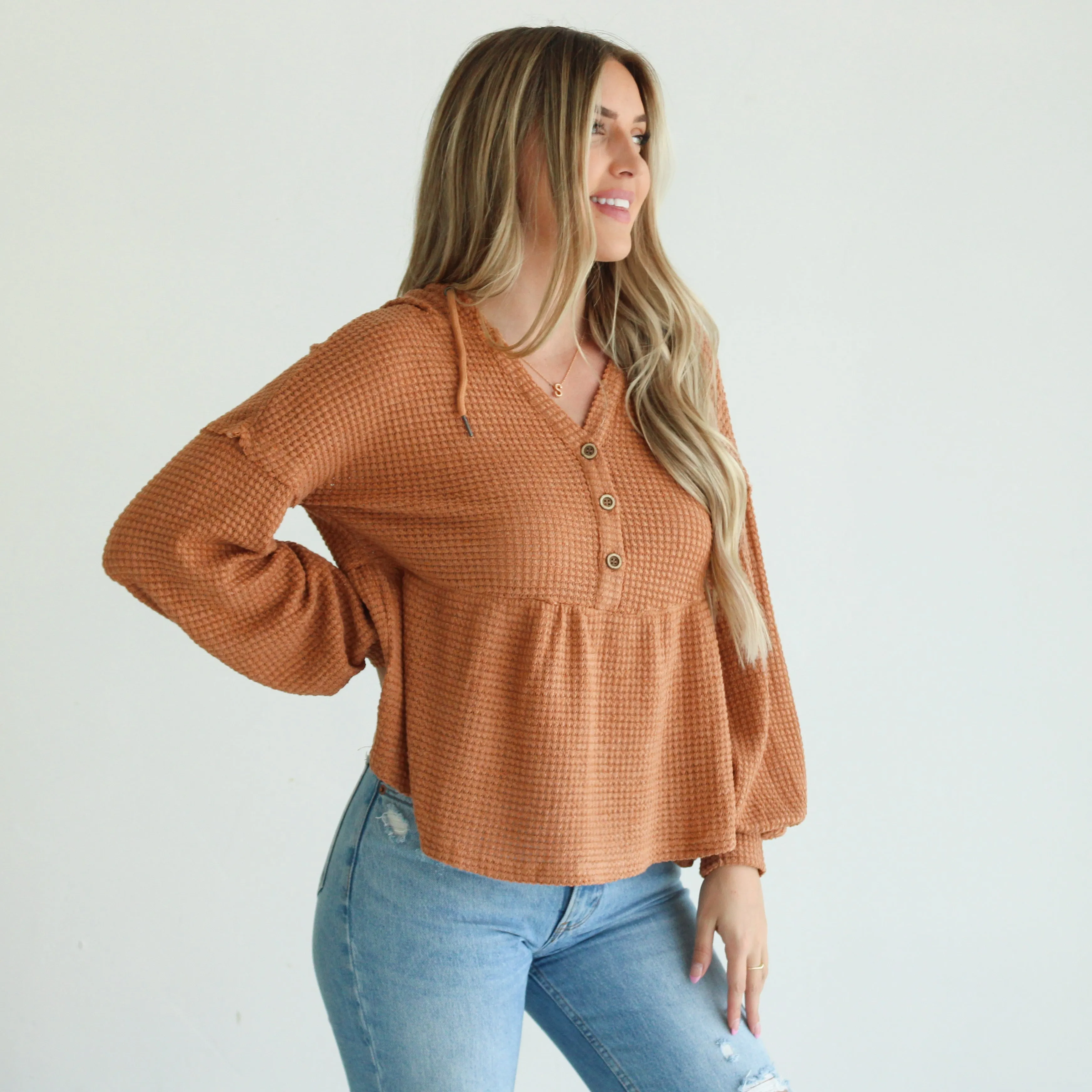 Hooded Waffle Peplum Top