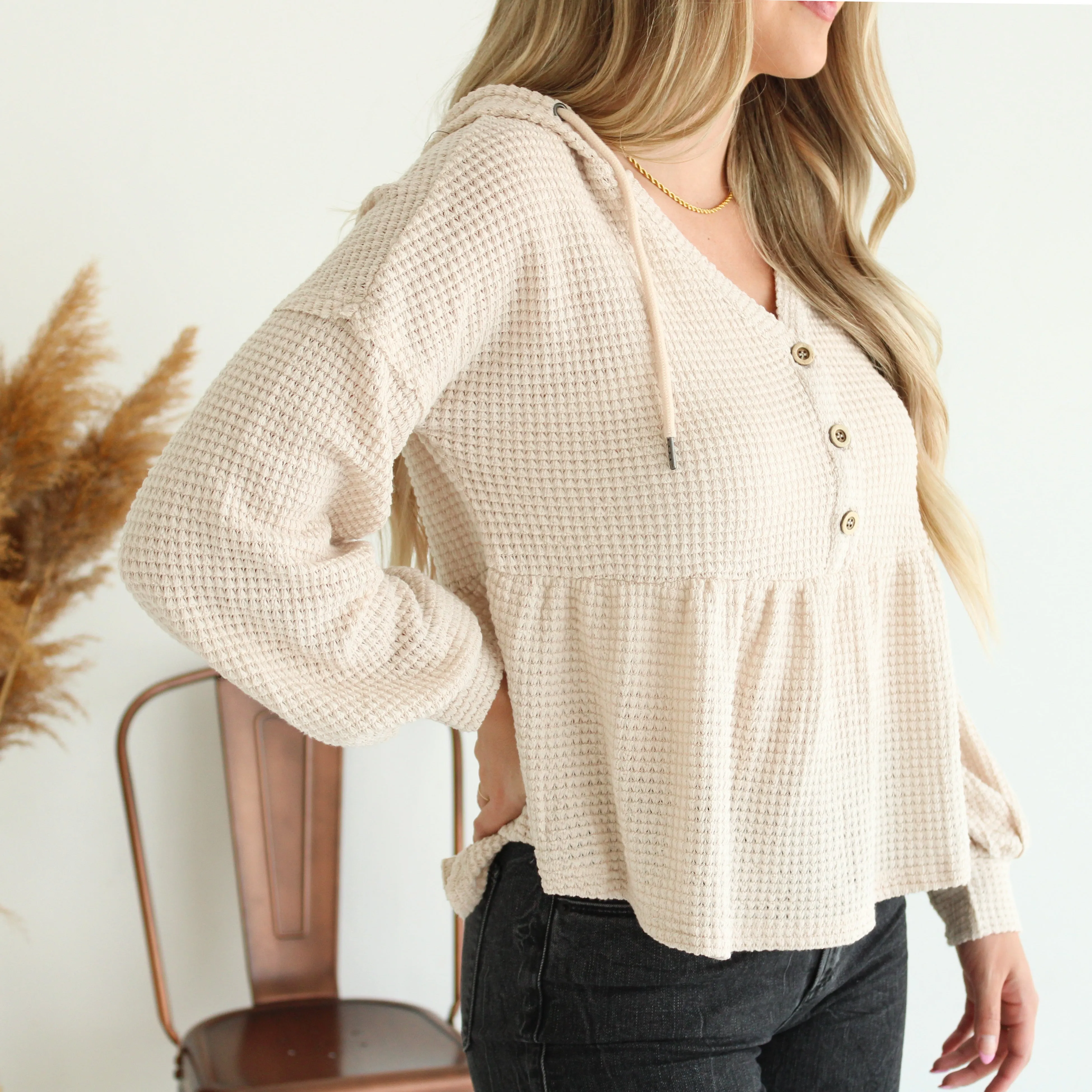 Hooded Waffle Peplum Top