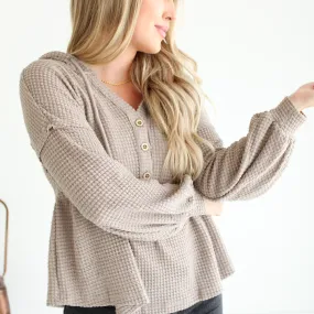 Hooded Waffle Peplum Top