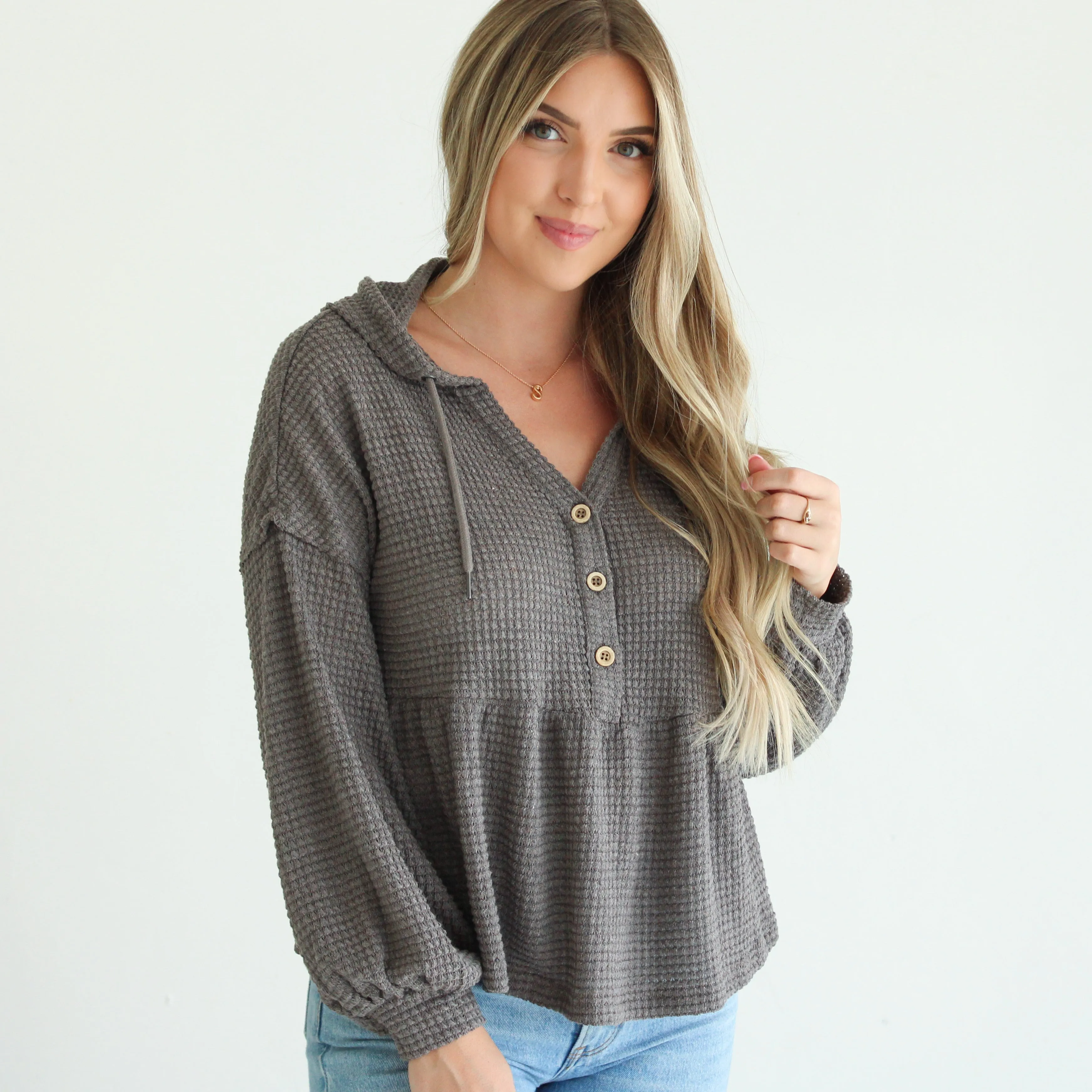 Hooded Waffle Peplum Top