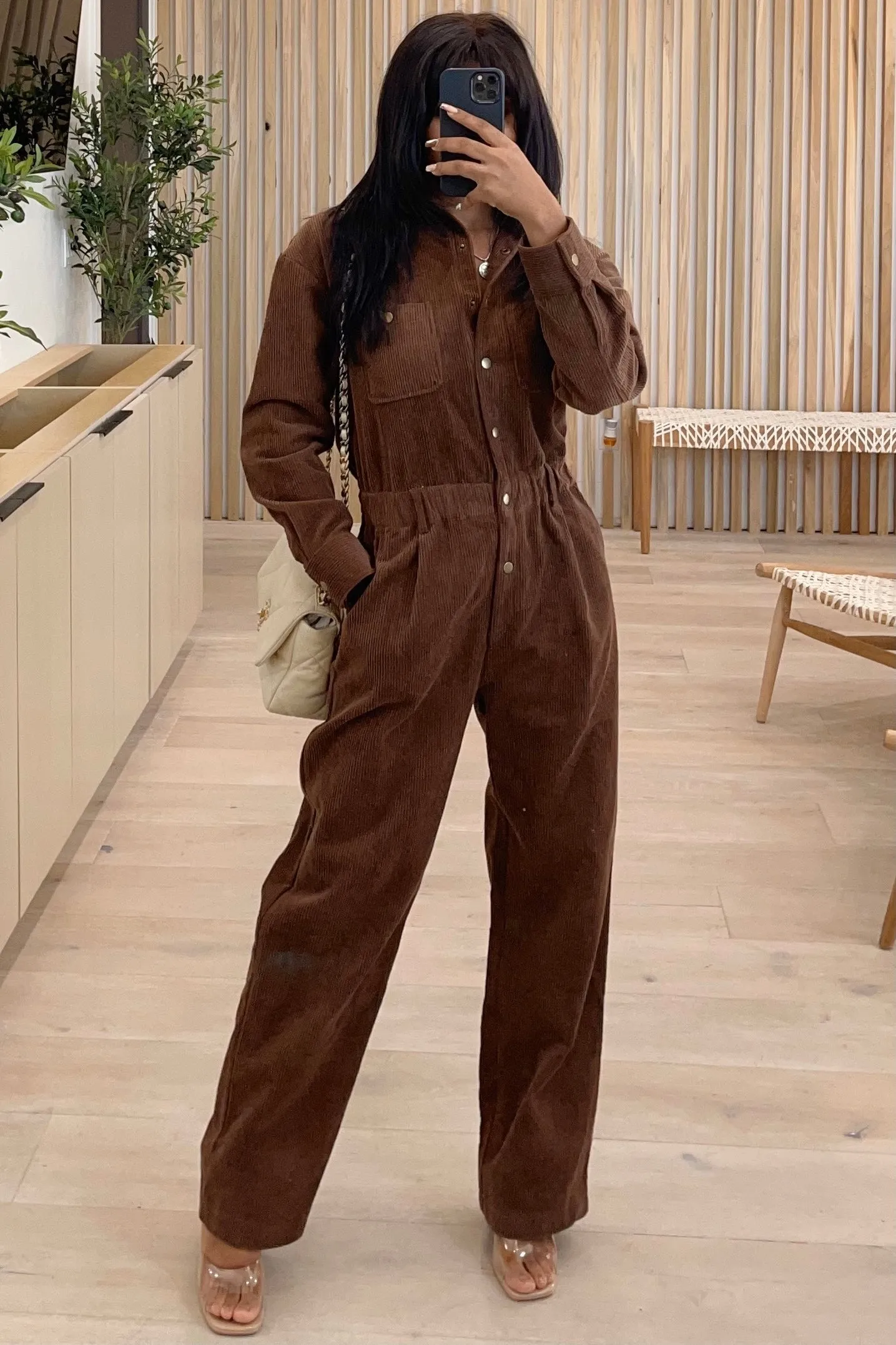 Jason Woven Corduroy Jumpsuit (Chocolate Brown)