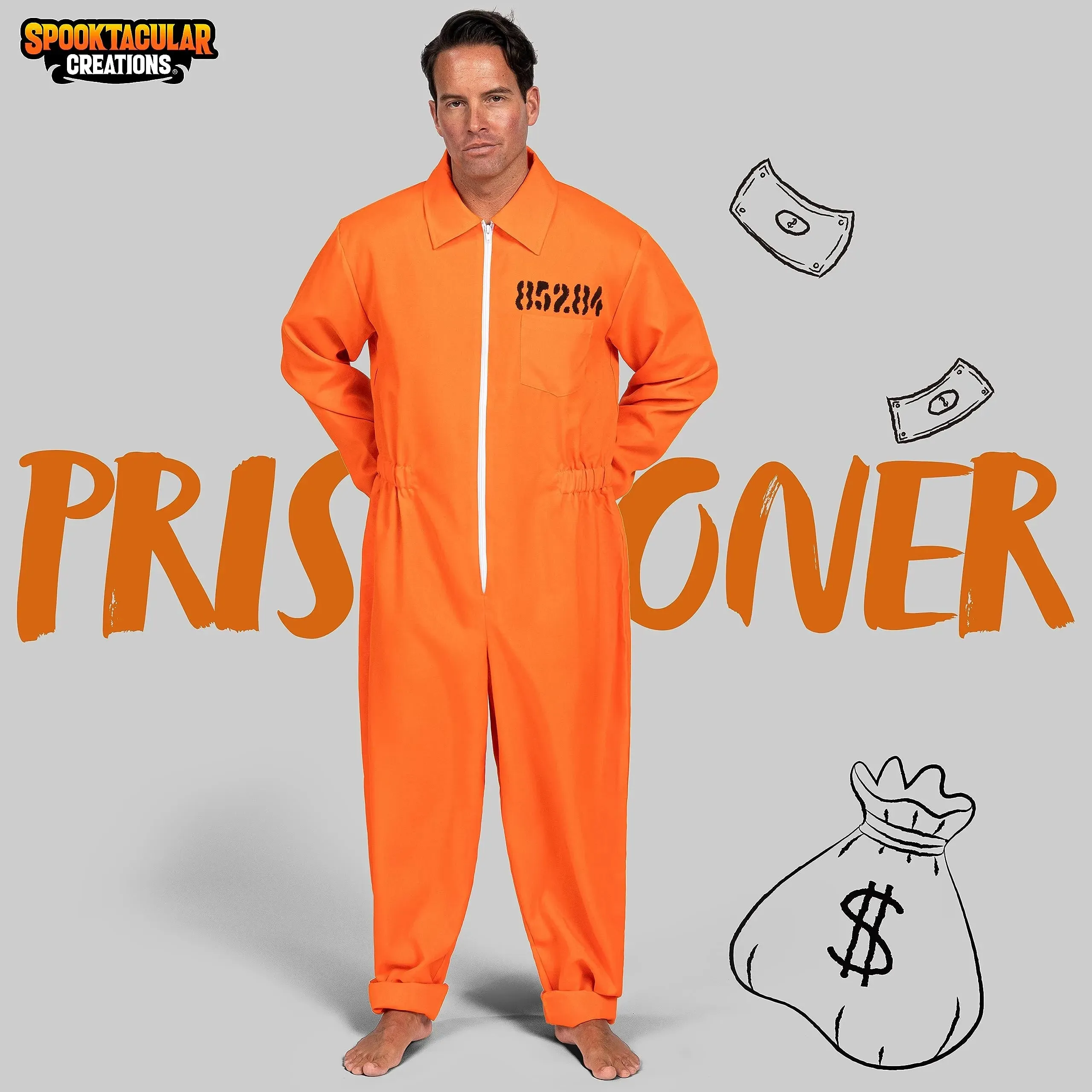 Jumpsuit Men's Orange Prison Escaped Inmate Jailbird Coverall Costume