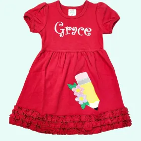 Kindergarten outfit girl, Kindergarten dress, Pencil school girls dress,  Back to school dress, Personalized red girls school dress