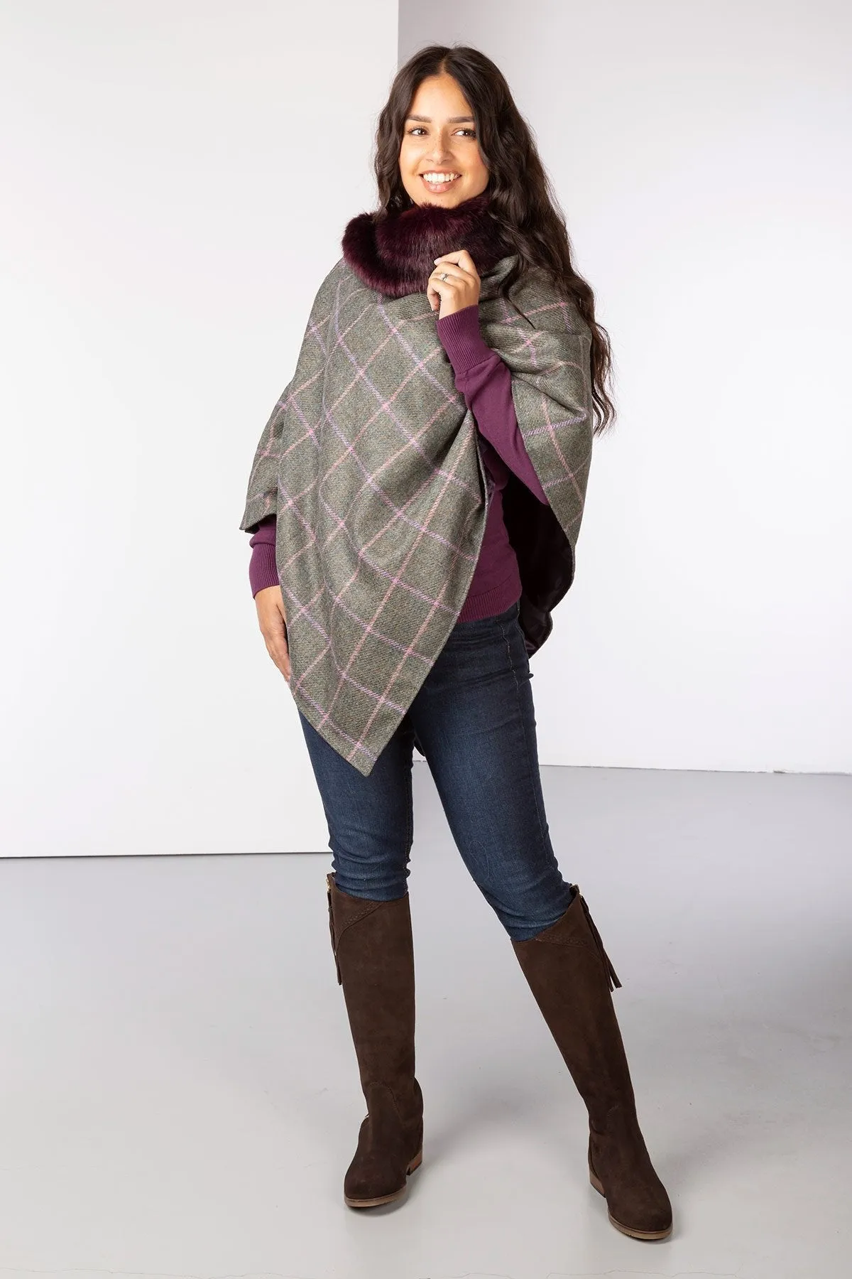 Ladies 100% Wool Tweed Poncho