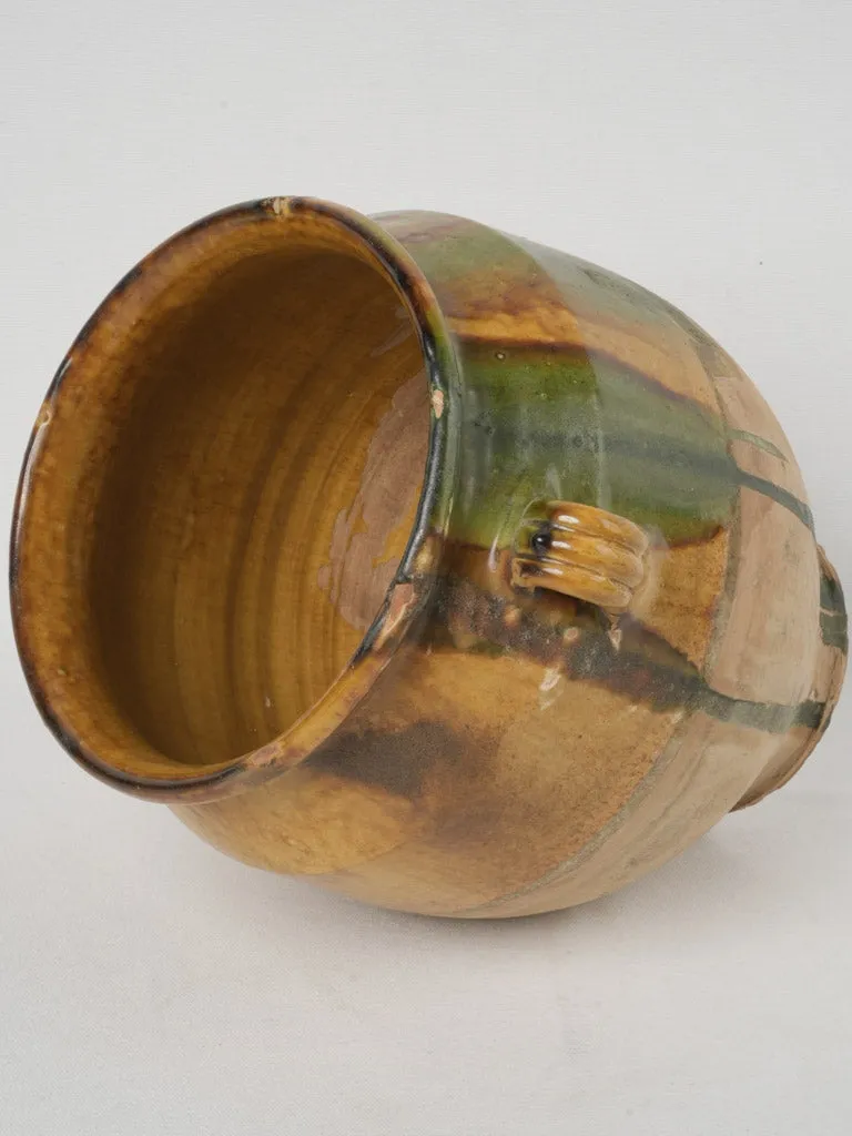 Late 19th Century French Confit Pot w/ ocher & green glaze 13½"