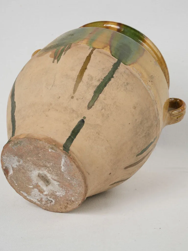 Late 19th Century French Confit Pot w/ ocher & green glaze 13½"