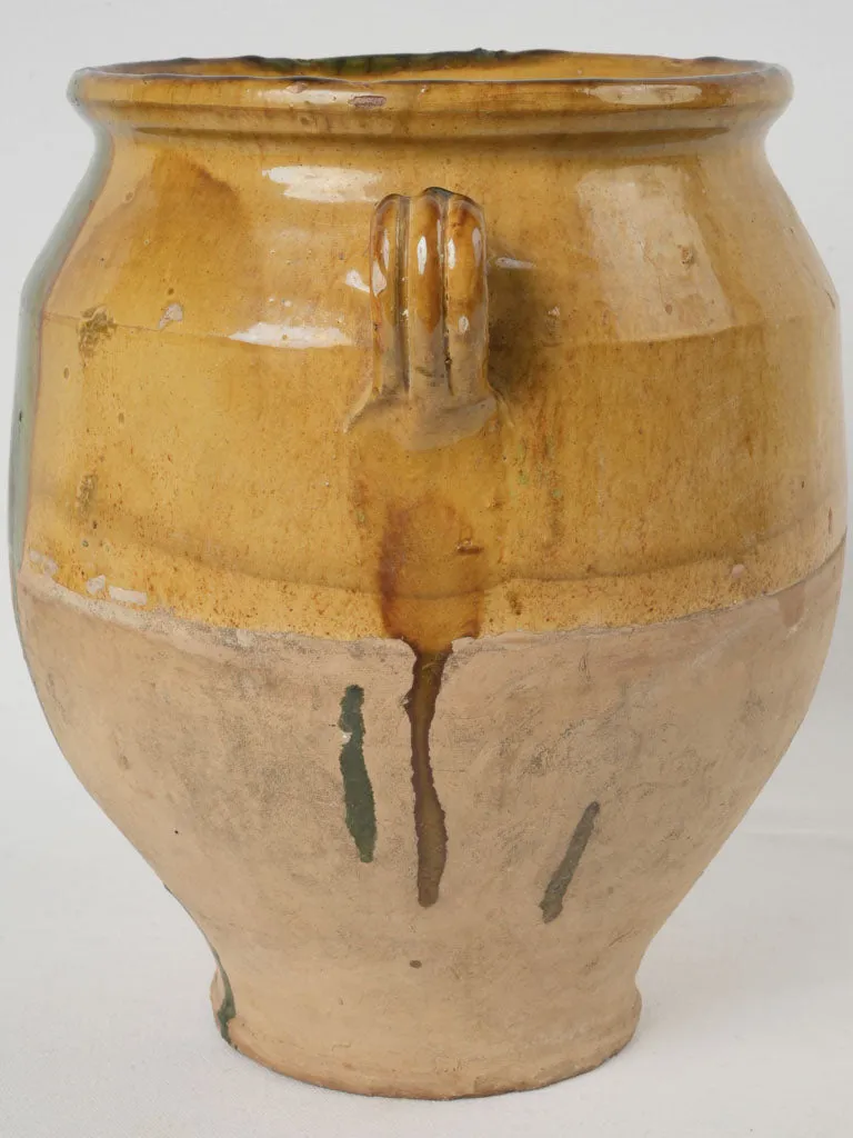 Late 19th Century French Confit Pot w/ ocher & green glaze 13½"