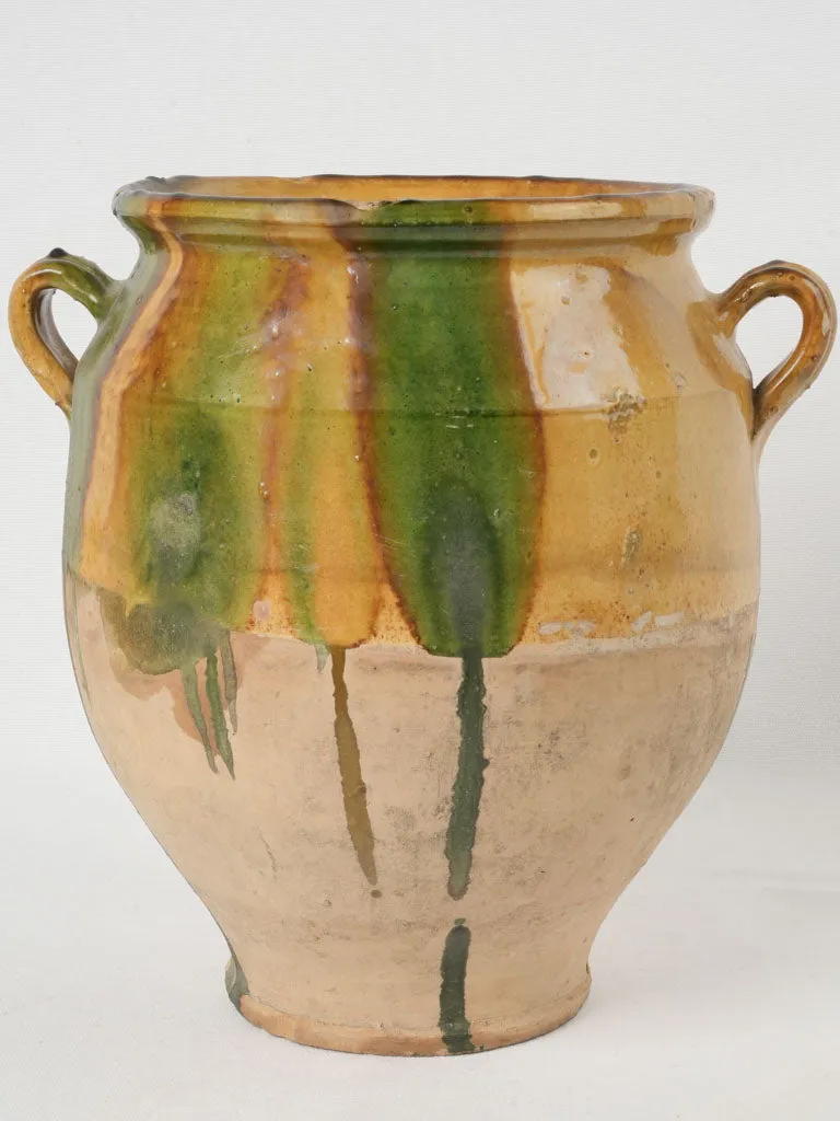 Late 19th Century French Confit Pot w/ ocher & green glaze 13½"