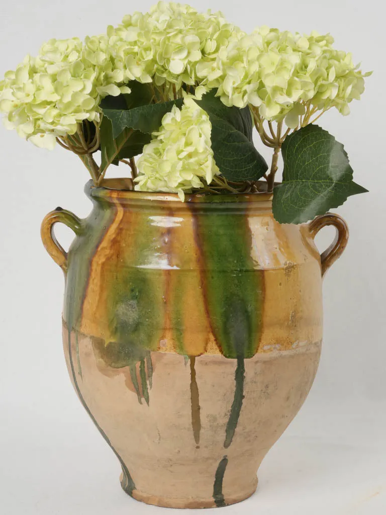 Late 19th Century French Confit Pot w/ ocher & green glaze 13½"