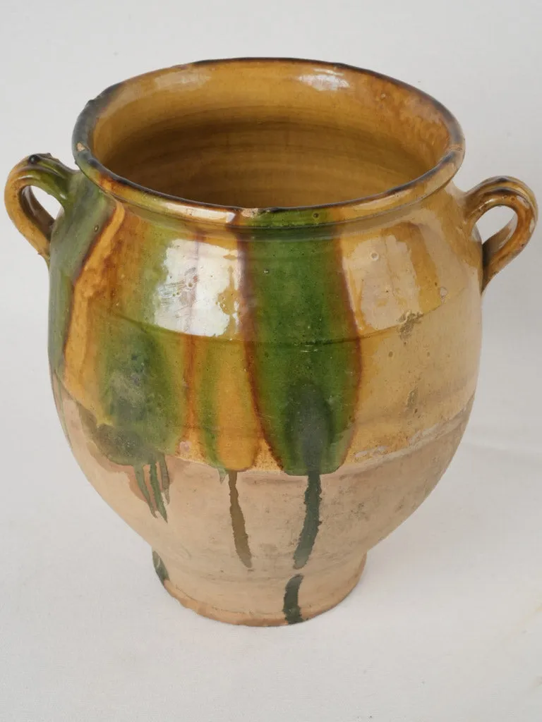 Late 19th Century French Confit Pot w/ ocher & green glaze 13½"