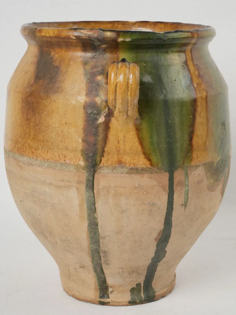 Late 19th Century French Confit Pot w/ ocher & green glaze 13½"