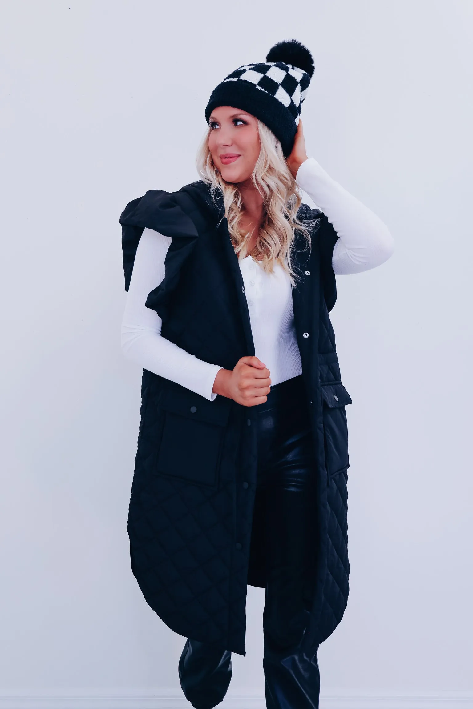 Lively Long Puffer Hoodie Vest - Black