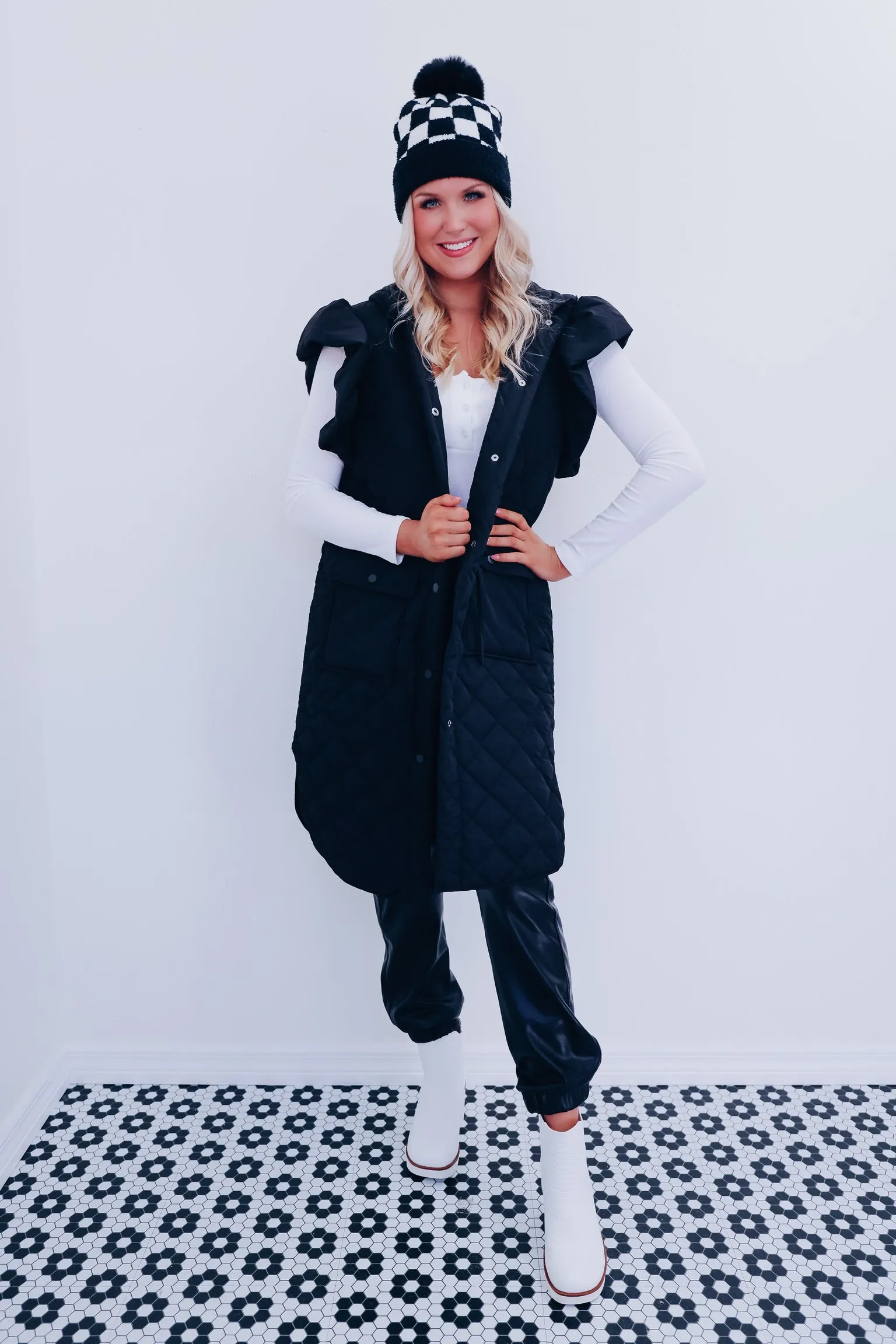 Lively Long Puffer Hoodie Vest - Black