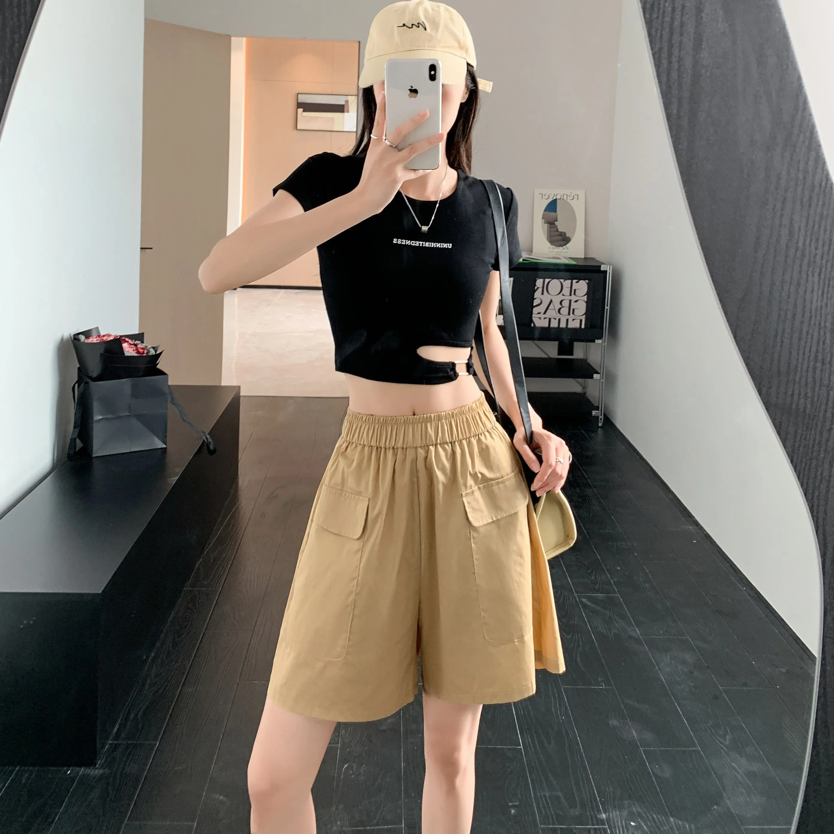 Loose Fit Thin High-Waisted Workwear Casual Solid Color Shorts