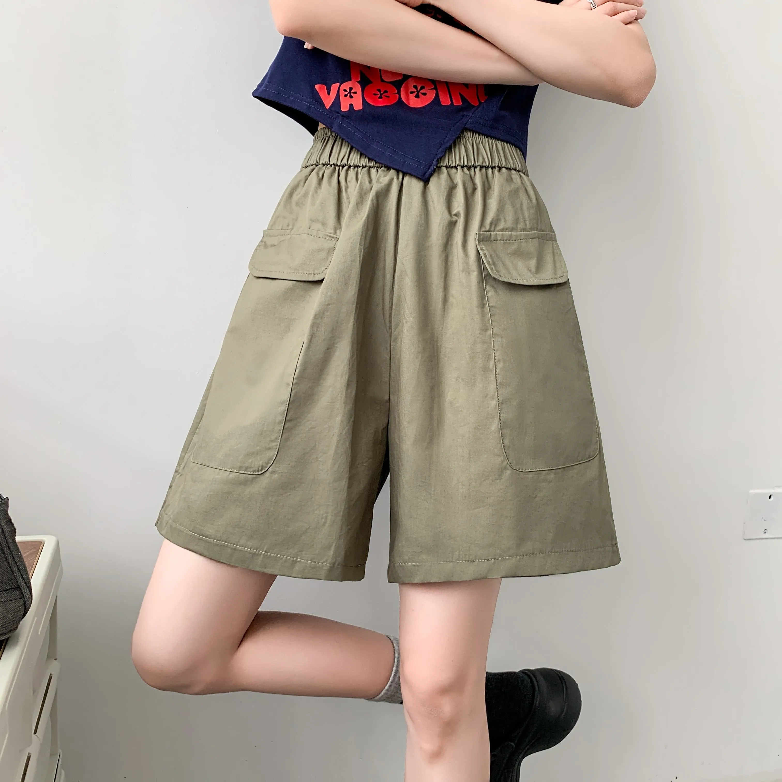 Loose Fit Thin High-Waisted Workwear Casual Solid Color Shorts