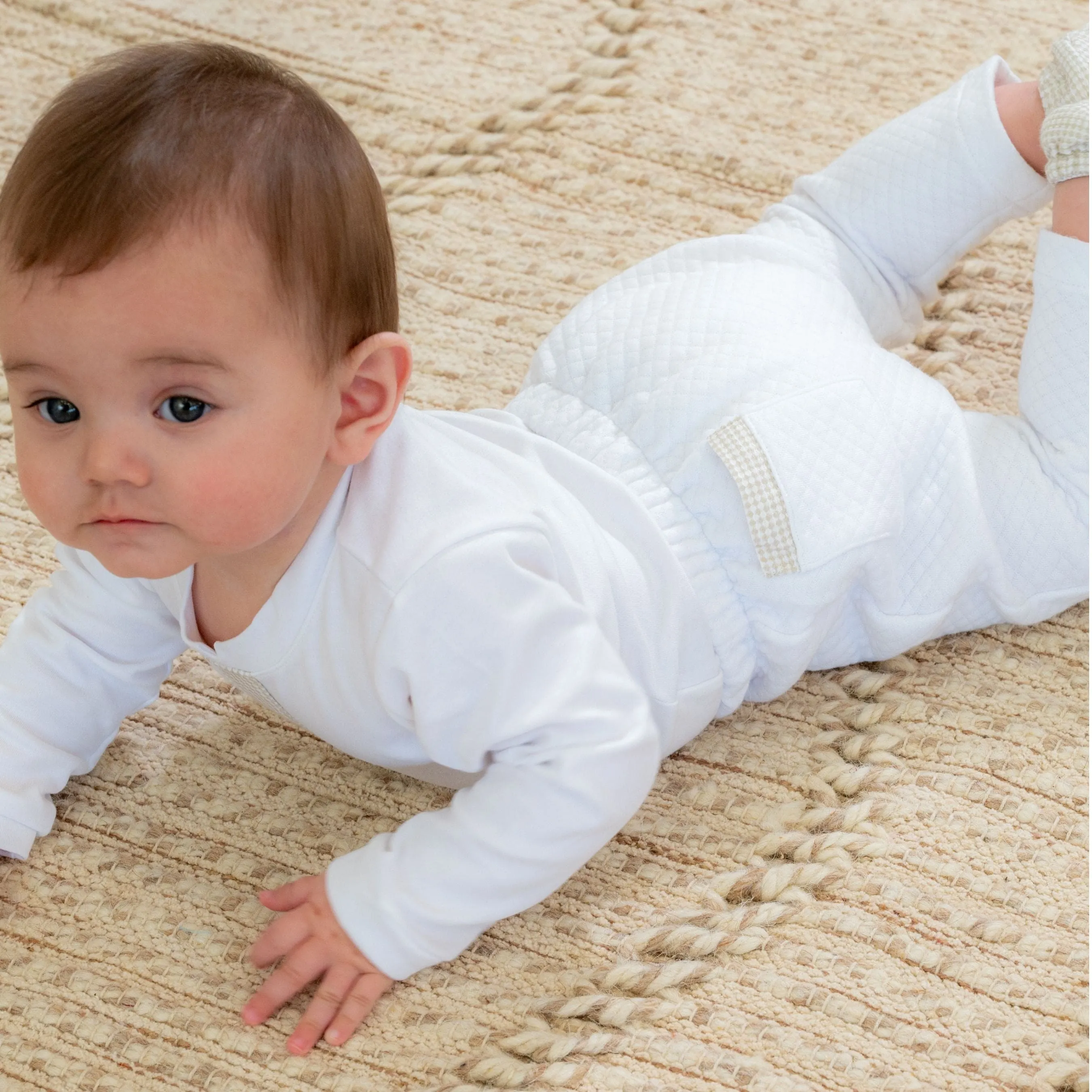 Lucas | Boys White & Beige Cotton Gingham Pants Suit (3)