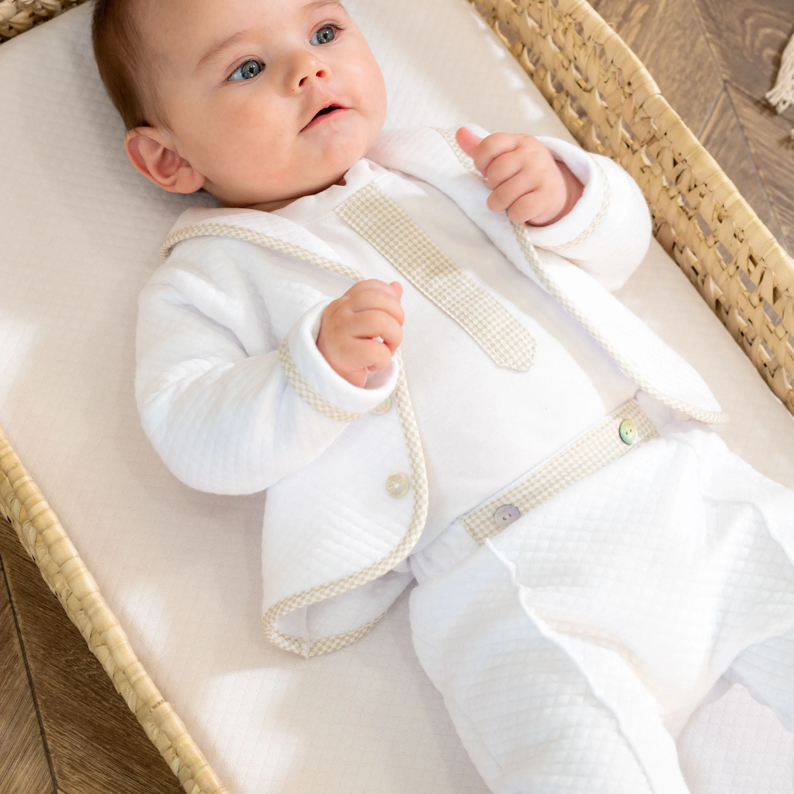 Lucas | Boys White & Beige Cotton Gingham Pants Suit (3)