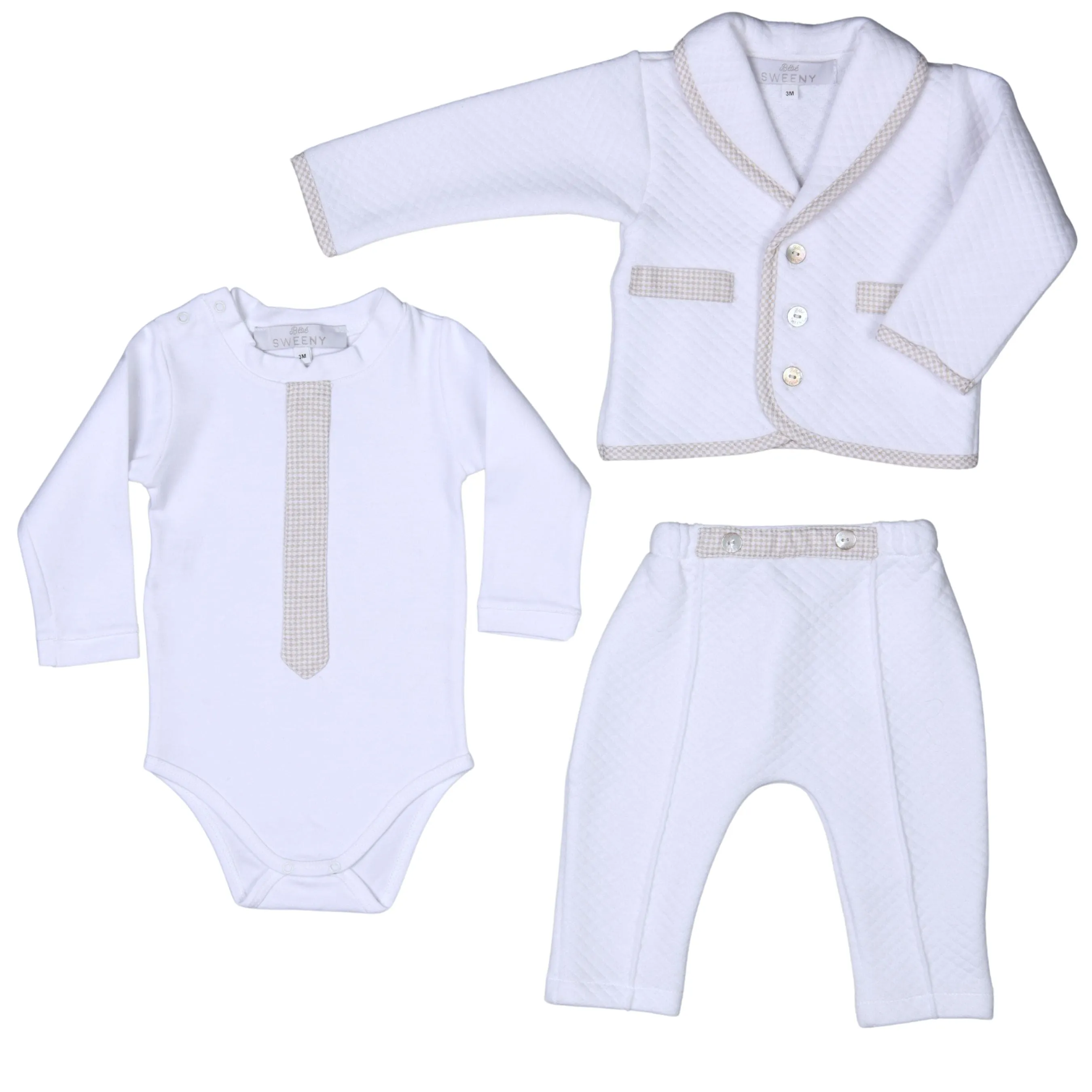 LUCAS | Boys White & Beige Cotton Gingham Pants Suit (3)