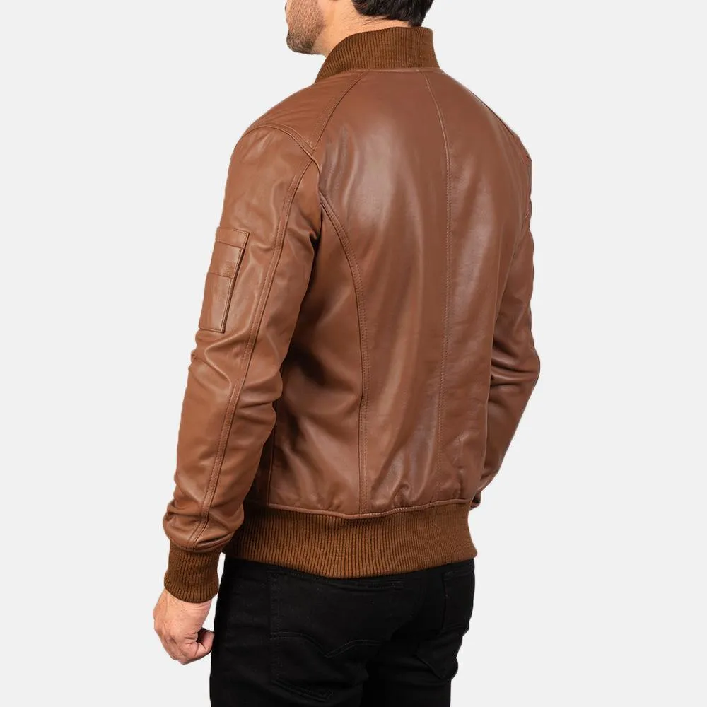 Ma-1 Classic Brown Sheepskin Leather Bomber Jacket