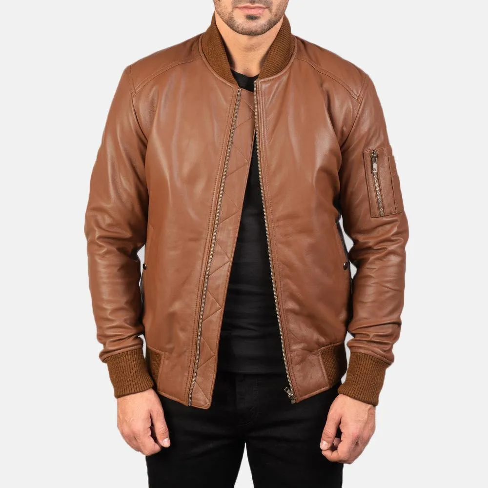 Ma-1 Classic Brown Sheepskin Leather Bomber Jacket