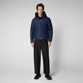 Man's animal free hooded puffer jacket Donald in navy blue