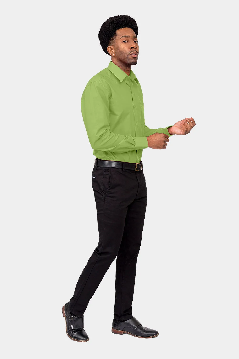 Men's Basic Solid Color Button Up Dress Shirt (Apple Green)