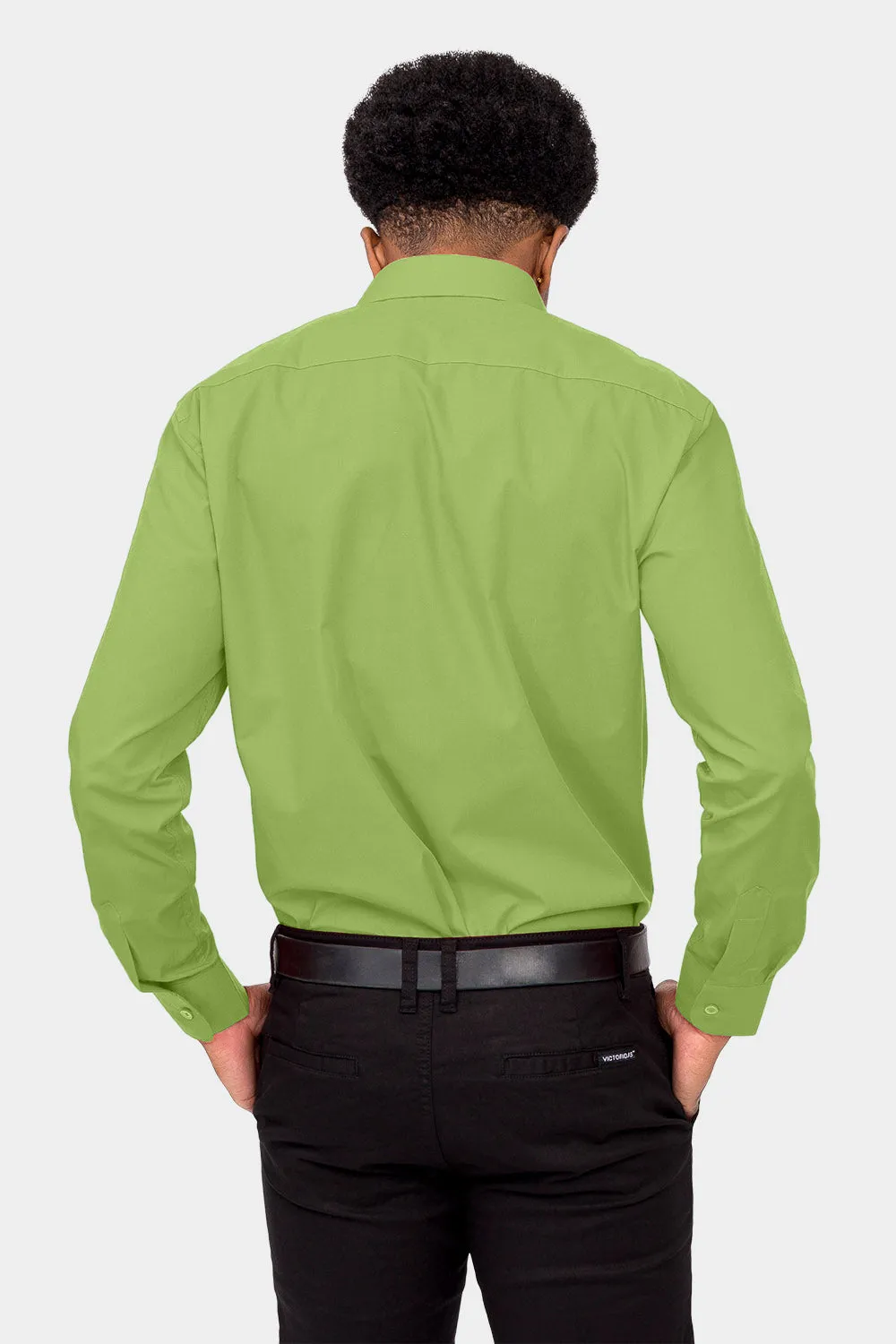 Men's Basic Solid Color Button Up Dress Shirt (Apple Green)