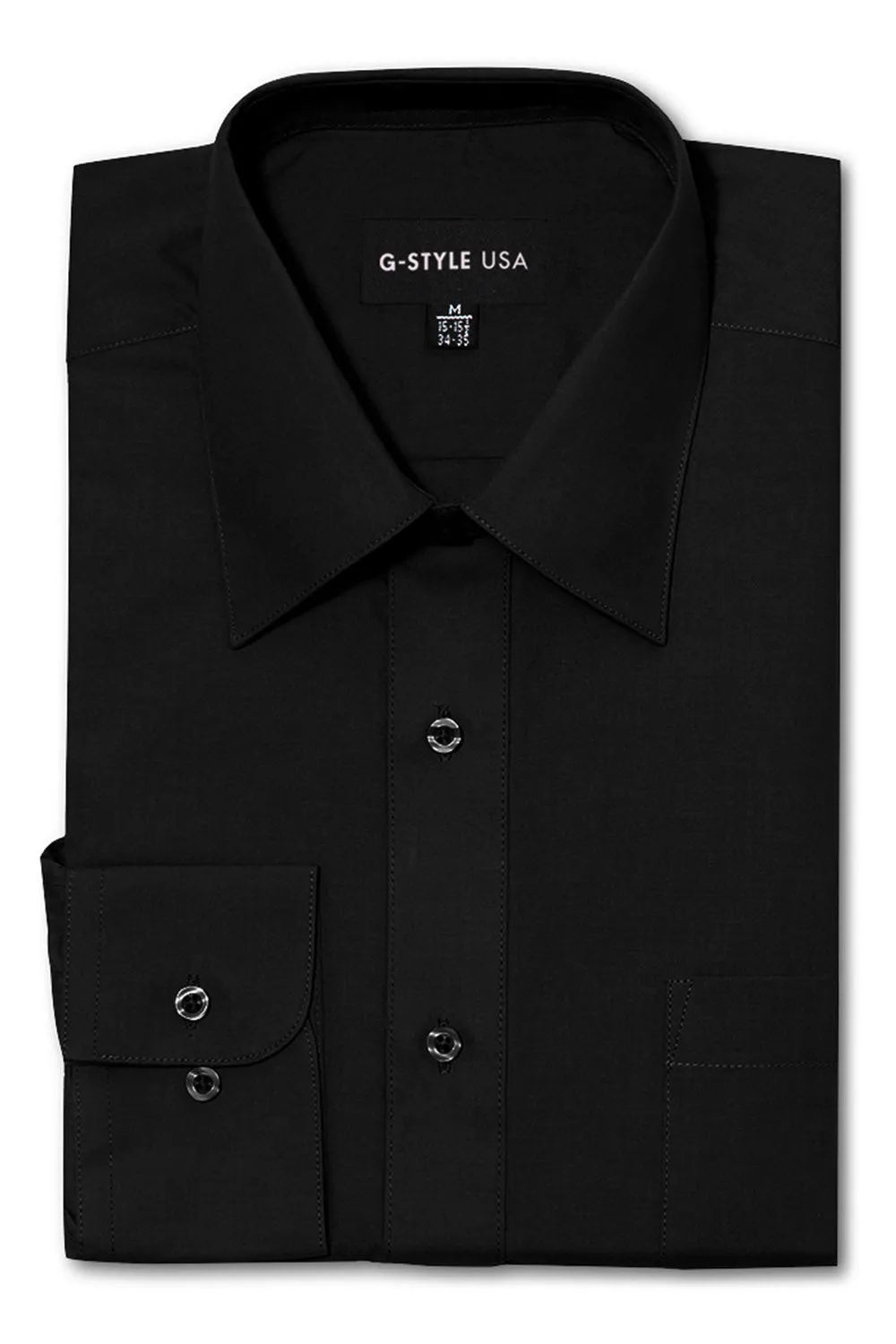 Men's Basic Solid Color Button Up Dress Shirt (Black)