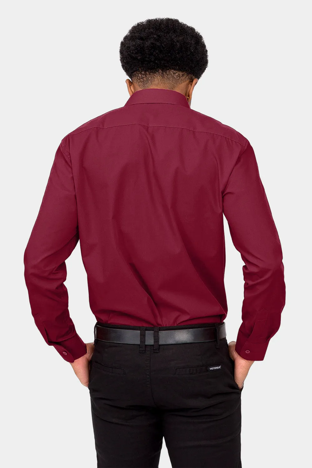 Men's Basic Solid Color Button Up Dress Shirt (Burgundy)