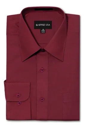 Men's Basic Solid Color Button Up Dress Shirt (Burgundy)