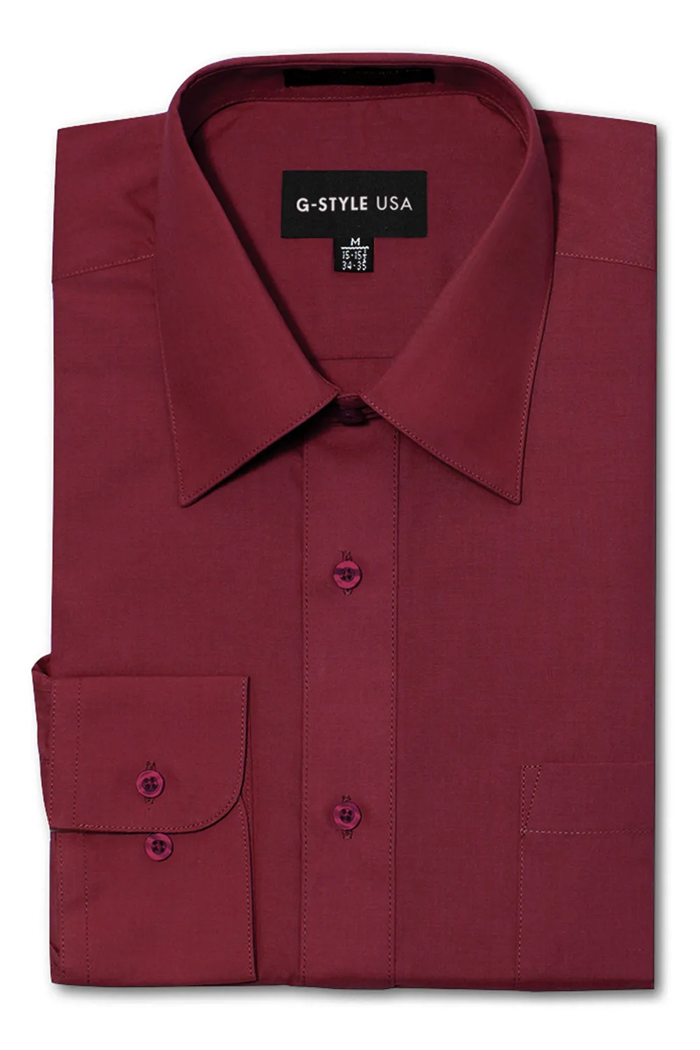 Men's Basic Solid Color Button Up Dress Shirt (Burgundy)