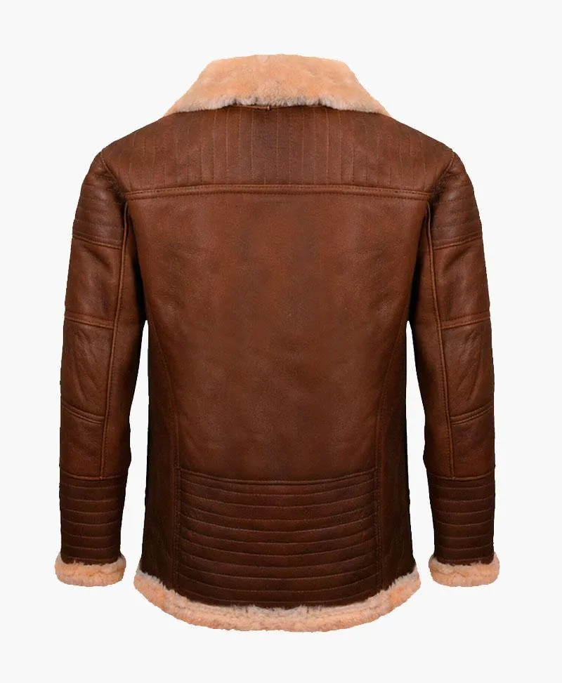 Men's Brown Nappa Leather Jacket with Fur Collar