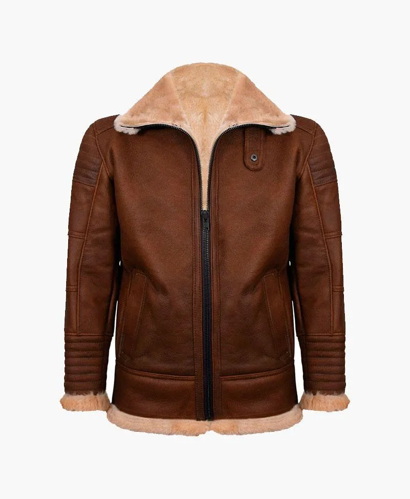 Men's Brown Nappa Leather Jacket with Fur Collar