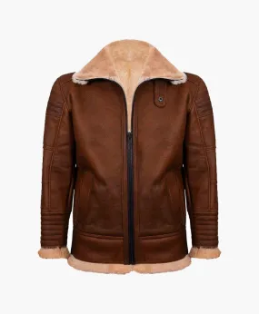 Men's Brown Nappa Leather Jacket with Fur Collar