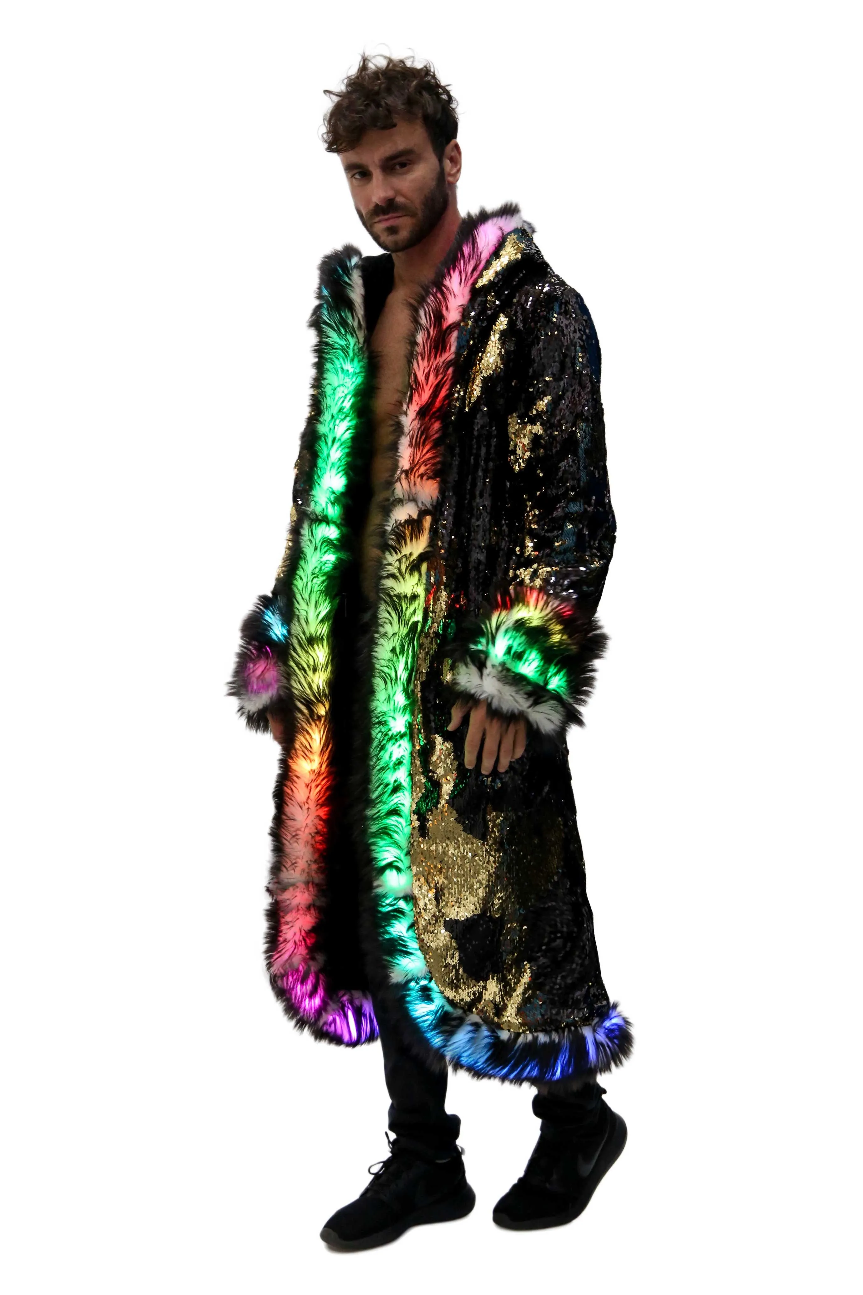 Men's LED Sequin King Coat in "Black/ Gold"