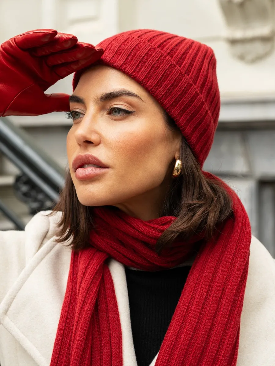 Milano (red) - 100% cashmere ribbed beanie (unisex)