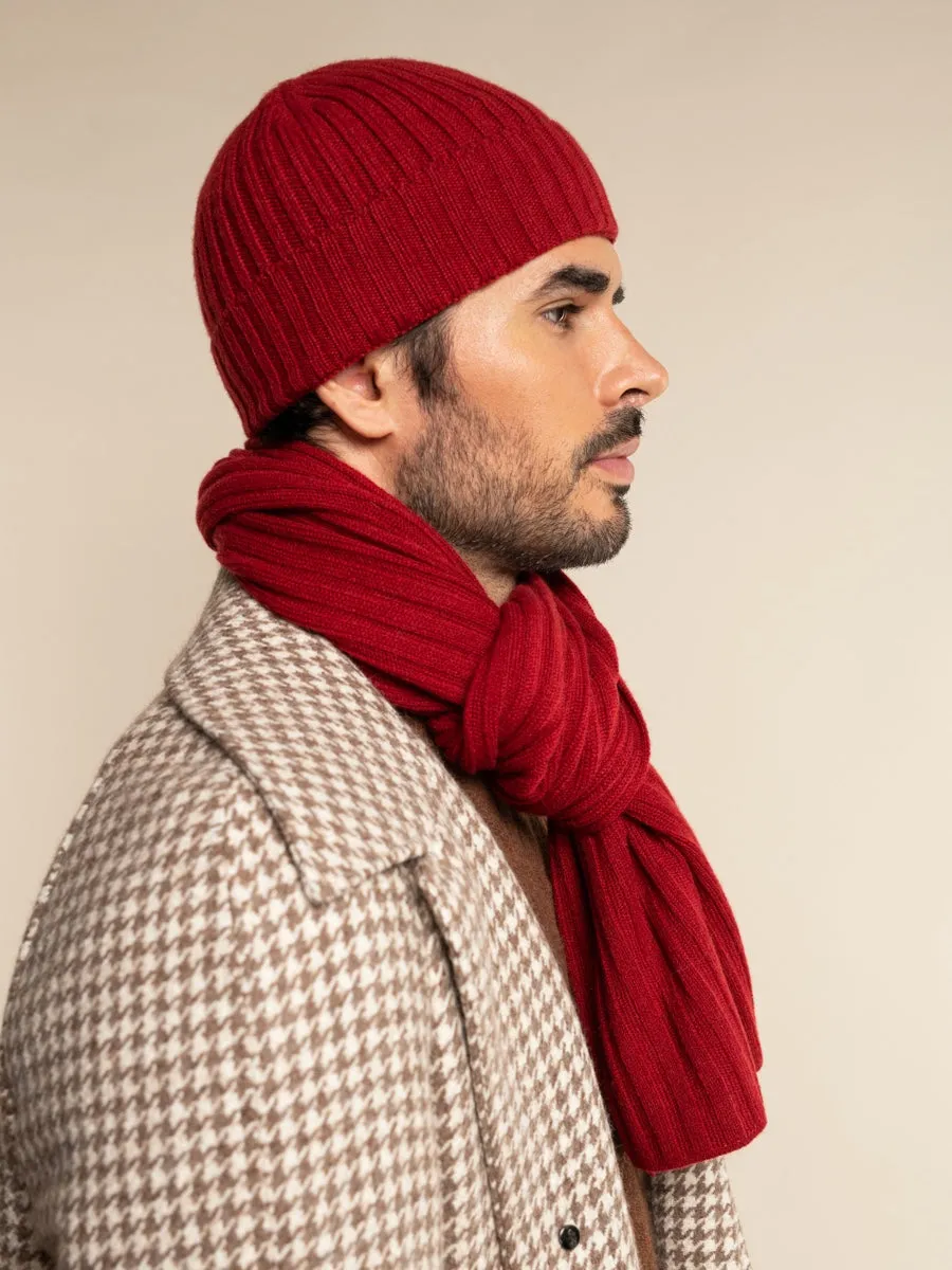 Milano (red) - 100% cashmere ribbed beanie (unisex)