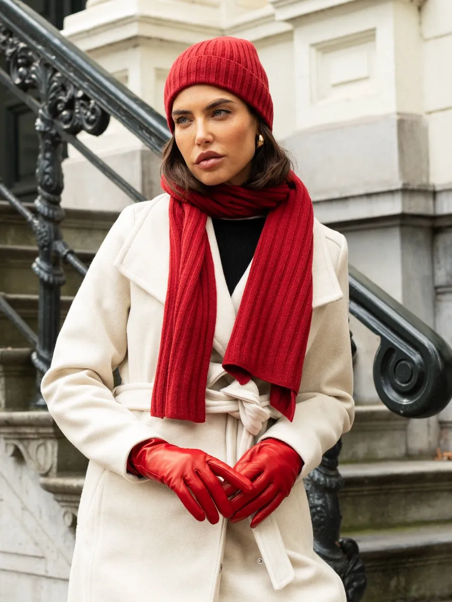 Milano (red) - 100% cashmere ribbed beanie (unisex)