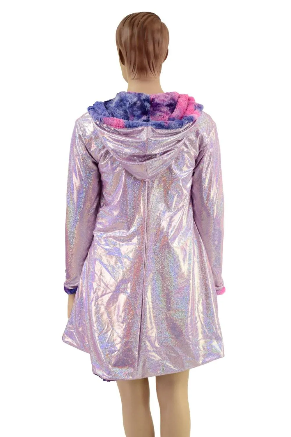 Minky A Line Coat in Razzle Dazzle and Lilac Holographic