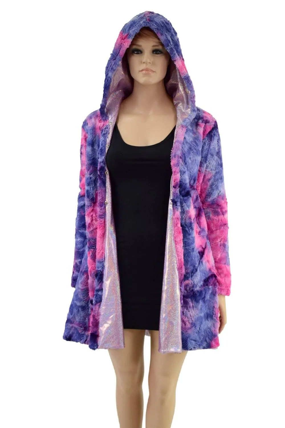 Minky A Line Coat in Razzle Dazzle and Lilac Holographic