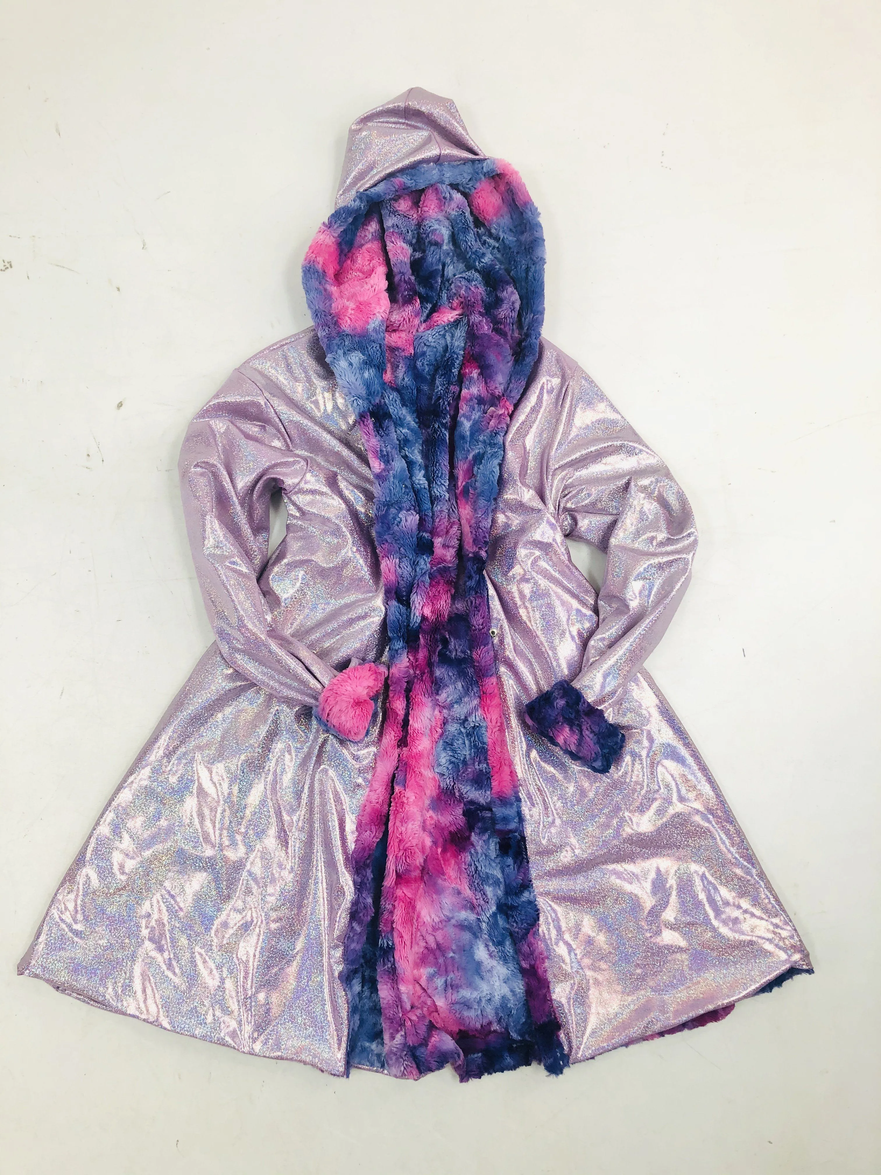 Minky A Line Coat in Razzle Dazzle and Lilac Holographic